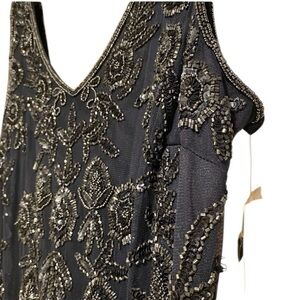 Pisarro Nights Women’s Formal Blue Beaded Sequin Maxi Gown New Stunning Dress 14